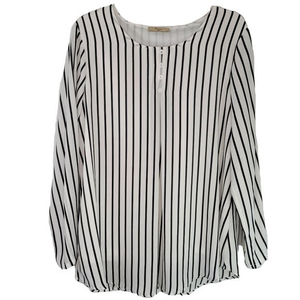 Cestyle Womens 2XL White Black Striped Long‎ Sleeve Flowing Tunic Top Blouse